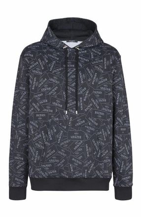 Balmain Hoodie With All-Over Balmain Label Print in Black at Nordstrom, Size X-Large