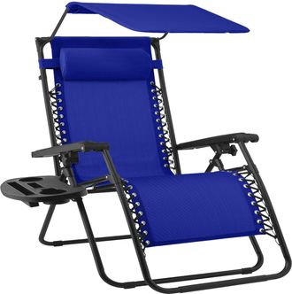 Best Choice Products 30 Extra Wide Folding Zero Gravity Patio Lounge Chair w/Adjustable Canopy Shade - Cobalt Blue