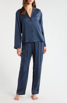 Lunya Print Washable Silk Pajamas in Deep Blue at Nordstrom, Size X-Large