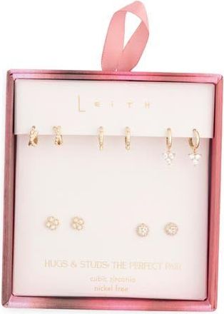 Leith 5-Pack Assorted Stud & Huggie Hoop Earrings in Clear- Gold at Nordstrom Rack