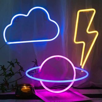 OEM N&eacute;on Led Nuage - Decoraci&oacute;n Luminosa Para Pared Con Planetas - Alimentaci&oacute;n Usb O Pilas Aa - Luz Nocturna Para Habitaci&oacute;n Infantil - 1 Unidad