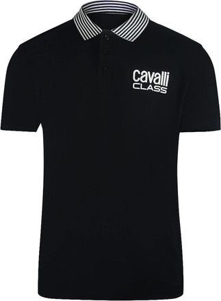 Roberto Cavalli Mens Cavalli Class Striped Collar Black Polo Shirt - Size: 44