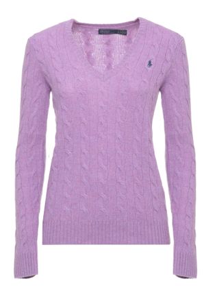 Polo Ralph Lauren Purple V-Neck Cable-Knit Wool Sweater