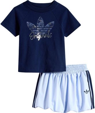 adidas Raglan Sleeve Graphic T-Shirt & Bubble Skirt Set in Night Indigo at Nordstrom, Size 12M