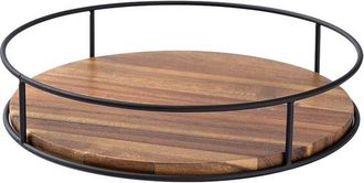OEM Bandeja Giratoria De Madera De Acacia 29 Cm Marco Metal, Bandejas Giratorias Grandes Color Marr&oacute;n Encimera, Plato Madera Servir Embutidos Quesos