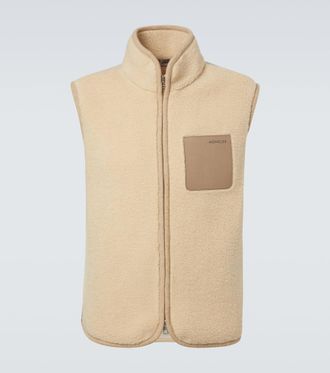Moncler Leather-trimmed teddy vest