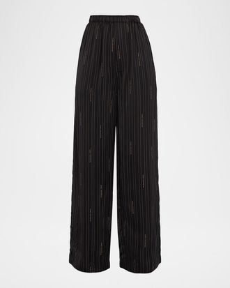 Balenciaga Logo Striped Satin Wide-Leg Pyjama Pants