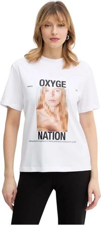 Patrizia Pepe Bedruikt T-shirt - Dames - T-shirts - Wit - M - Katoen - Tops
