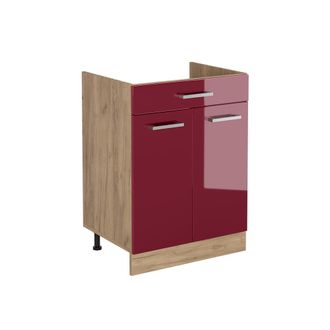 Vicco Mueble Bajo De Cocina R-line, Rojo De Alto Brillo/roble Dorado, 60 Cm Con Caj&oacute;n Sin Encimera, Vicco