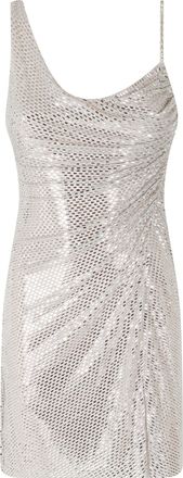 Self Portrait Champagne Rhinestone Draped Hooded Mini Dress