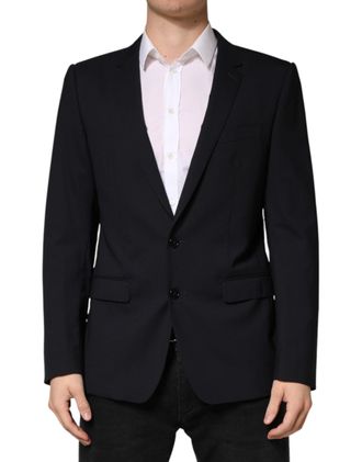 Dolce & Gabbana Mens Black Wool Single Breasted 2 Button Blazer Virgin Elastane Clothing