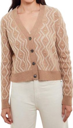Isla Maeve Plaited Cable V-Neck Cardigan In Almond Wheat