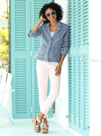 Heine Jeansblazer HEINE Jeans-Blazer, Damen, Gr. 34, blau, bleached, 98% Baumwolle, 2% Elasthan, Blazer Jeansblazer