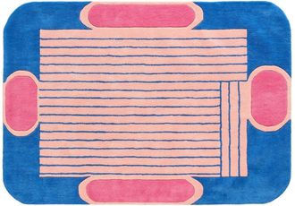 Nazar Rugs Alfombra lana tejida a mano geométrica azul 160x230