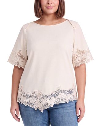 Anne Klein Plus Embroidered Solid Top