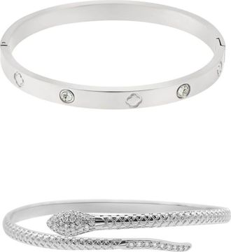Adornia Set of 2 Snake & Clover Bracelets in Silver at Nordstrom Rack