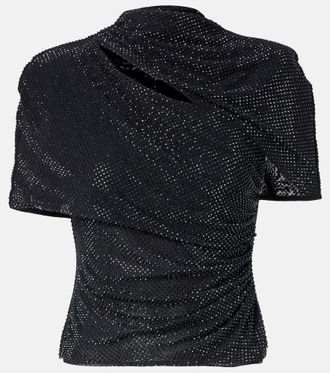 Self Portrait Top in mesh con cristalli