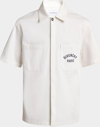 Givenchy Mens Twill Embroidered Pocket Shirt