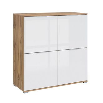 Petits Meubles Aparador 4 puertas estratificado Blanco marr&oacute;n