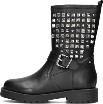 Omoda Stijlvolle Biker Boots met Zilveren Details - Dames - Enkellaarsjes - Zwart - 36 EU - Schoenen