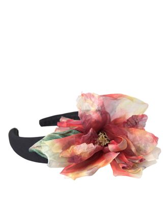 Dolce & Gabbana Rose Pink Silk Floral Black Tiara Women Hairband Diadem Polyester Accessory