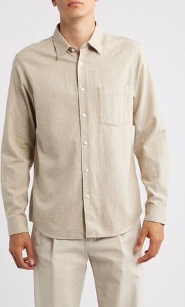 Theory Irving Micro Check Cotton Button-Up Shirt in Oat Melange - E63 at Nordstrom, Size Xx-Large