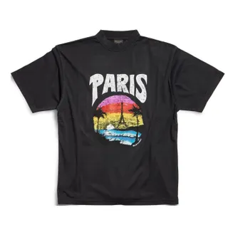 Balenciaga Paris Tropical T-shirt Medium Fit Black 764235TPVL91569
