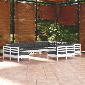 vidaXL Muebles De Jard&iacute;n 12 Pzas Y Cojines Blanco Madera Maciza Pino Vidaxl