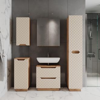 Vicco Juego De Muebles De Ba&ntilde;o Lotta, Roble/cachemira Con Estructura De Azulejos, 5 Partes, Vicco