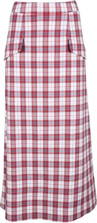 L'autre Chose Classic Plaid Midi Skirt with Flap Pockets