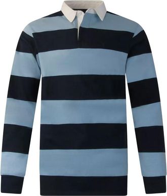 Carabou Rugby Shirt Mens Long Sleeve Button Down Collared Classic Top M-2XL RS24 (UK, Alpha, XXL, Regular, Regular, Sky/Navy)