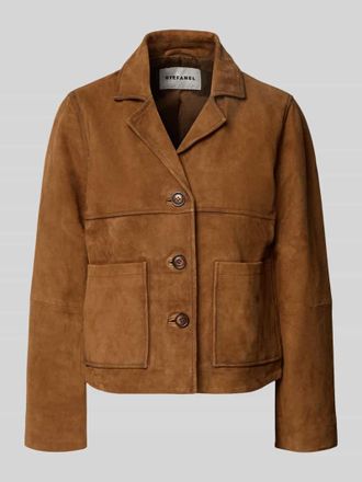 Stefanel Regular Fit Lederjacke mit aufgesetzten Taschen in Hellbraun, Gr&ouml;&szlig;e XS