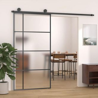 Berkfield Home Sliding Door Frosted ESG Glass & Aluminium 102.5x205 cm Black