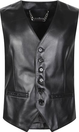 John Richmond Disat Deep V-Neck Calf Leather Vest