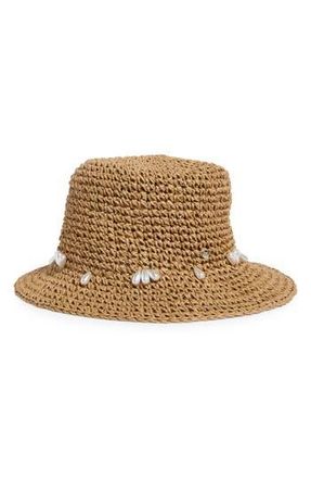 Steve Madden Faux Pearl Bucket Hat in Tan at Nordstrom Rack