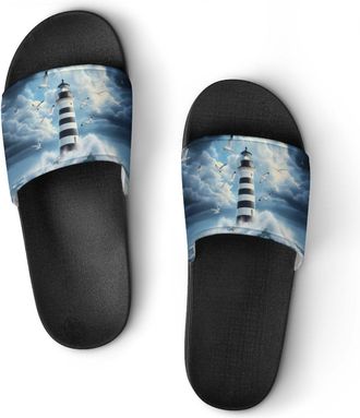 Generic Lighthouse Seagulls Shower Shoes Slipper for Women Men Beach Slippers Quick Drying Non Slip Open-Toe Sandals