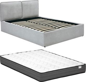Vente-Unique Cama canap&eacute; con funda extra&iacute;ble 140 x 190 cm - Tejido - Gris claro + Colch&oacute;n - TENESE