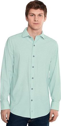Johnston & Murphy XC+ Motion Long Sleeve Dress Knit Shirt Mens Clothing Green Windowpane Dress Shirt : 2XL, Nylon