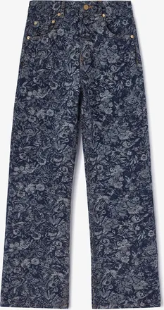Ganni Navy Betzy Cropped Jeans in Tapestry Denim - Size 26W/33L Organic Cotton