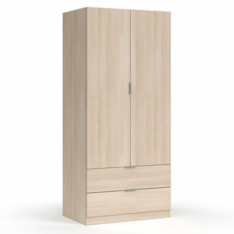 HOMN Armario ropero 2 puertas y 2 cajones color roble, 81 cm ancho