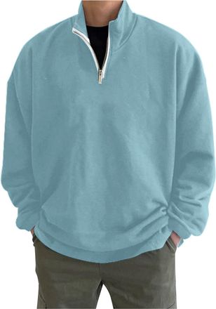 Generic Sweatshirts for Men, Quarter-Zip Long-Sleeved Sweatshirts, Polo Neck Solid Color Pullover, Lightweight Sport Sweatshirts Comfortable Hoodless Workwear