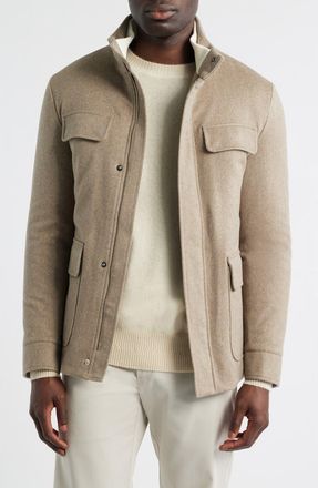 Aurélien Water Resistant Wool & Cashmere Field Jacket in Taupe at Nordstrom, Size Xx-Large