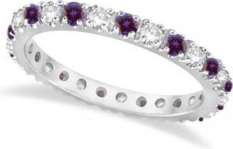 Allurez Lab Alexandrite & Diamond Eternity Stackable Ring Band 14K White Gold (0.75ct)