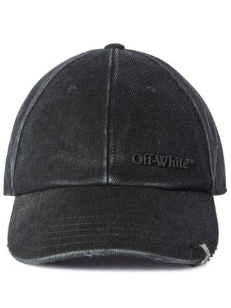 Off-white Gerafelde pet met applicatie - Zwart