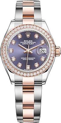 Rolex Purple Diamond Dial Ladies Steel and 18ct Oyster Watch 279381PUDO