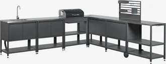 Sklum Cocina Modular Esquinera De Exterior De 7 Piezas Con Fregadero, Panel Organizador Y Barbacoa De Carb&oacute;n En Acero Savona Sklum