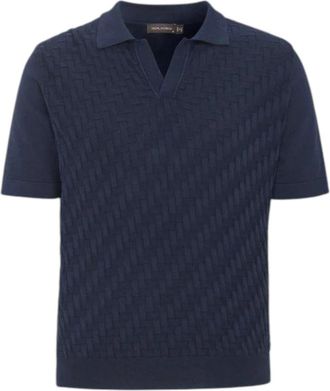 Oscar Jacobson Korte mouwen gebreide polo - Heren - Polos - Blauw - XL - Katoen - Tops