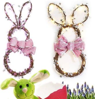 OEM 2 Piezas De Corona De Conejito De Pascua Led - Anillo De Enredadera Iluminado, Decoraci&oacute;n De Puerta Diy