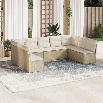 vidaXL Set De Sof&aacute;s De Jard&iacute;n 9 Pzas Con Cojines Rat&aacute;n Sint&eacute;tico Beige Vidaxl