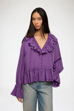 Ganni Bright Violet Blouse in Viscose Silk - Size 42